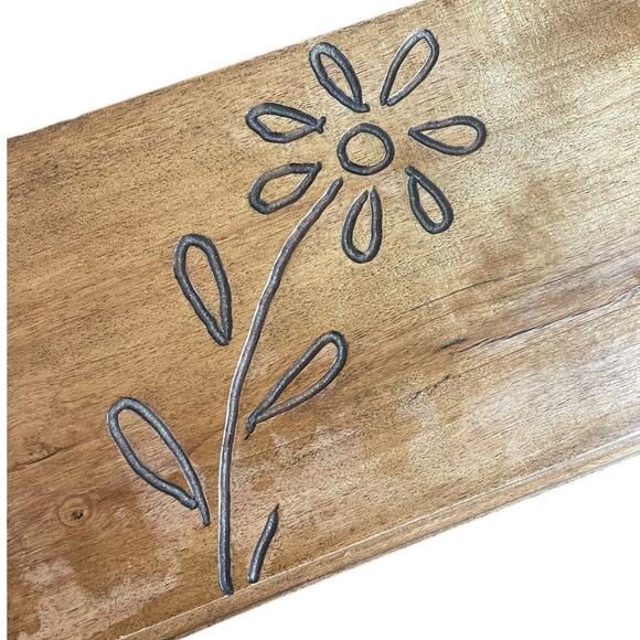 Vintage Primitive Hand Carved Flower Wooden Trinket Jewelry Box Hinged Heavy 12" - Picture 7 of 15